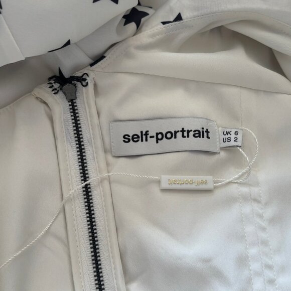 Self Portrait Blue Stars on Ivory One Sleeve Dress - Size 2 - Picture 4 of 6